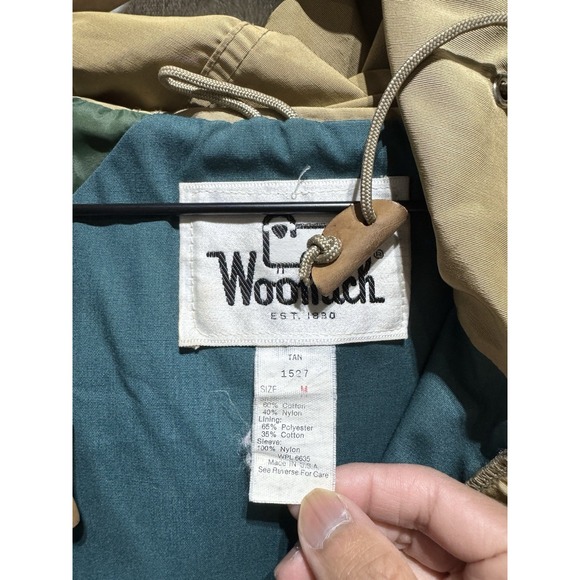 Woolrich Tan Utility Field Jacket Mens Medium Hooded Canvas Workwear USA - Picture 3 of 14